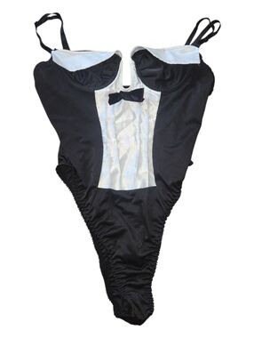 Vintage Black and White Tuxedo Style Bodysuit Size M